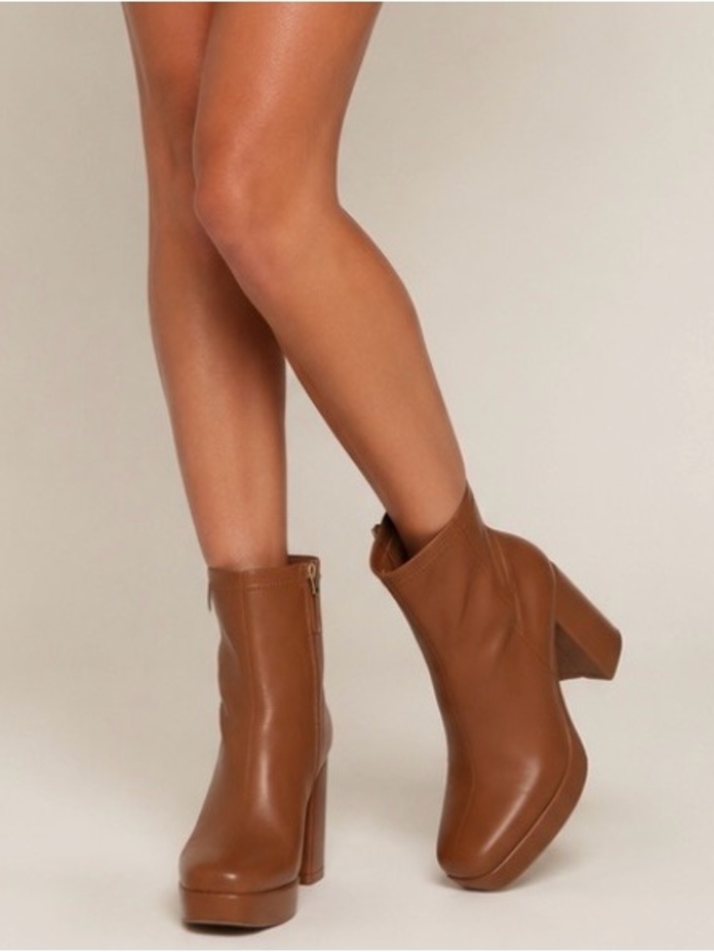 AEROSOLES “Sussex” Mid-Calf Platform Zip Up Boots in Cognac. New Without Tag.